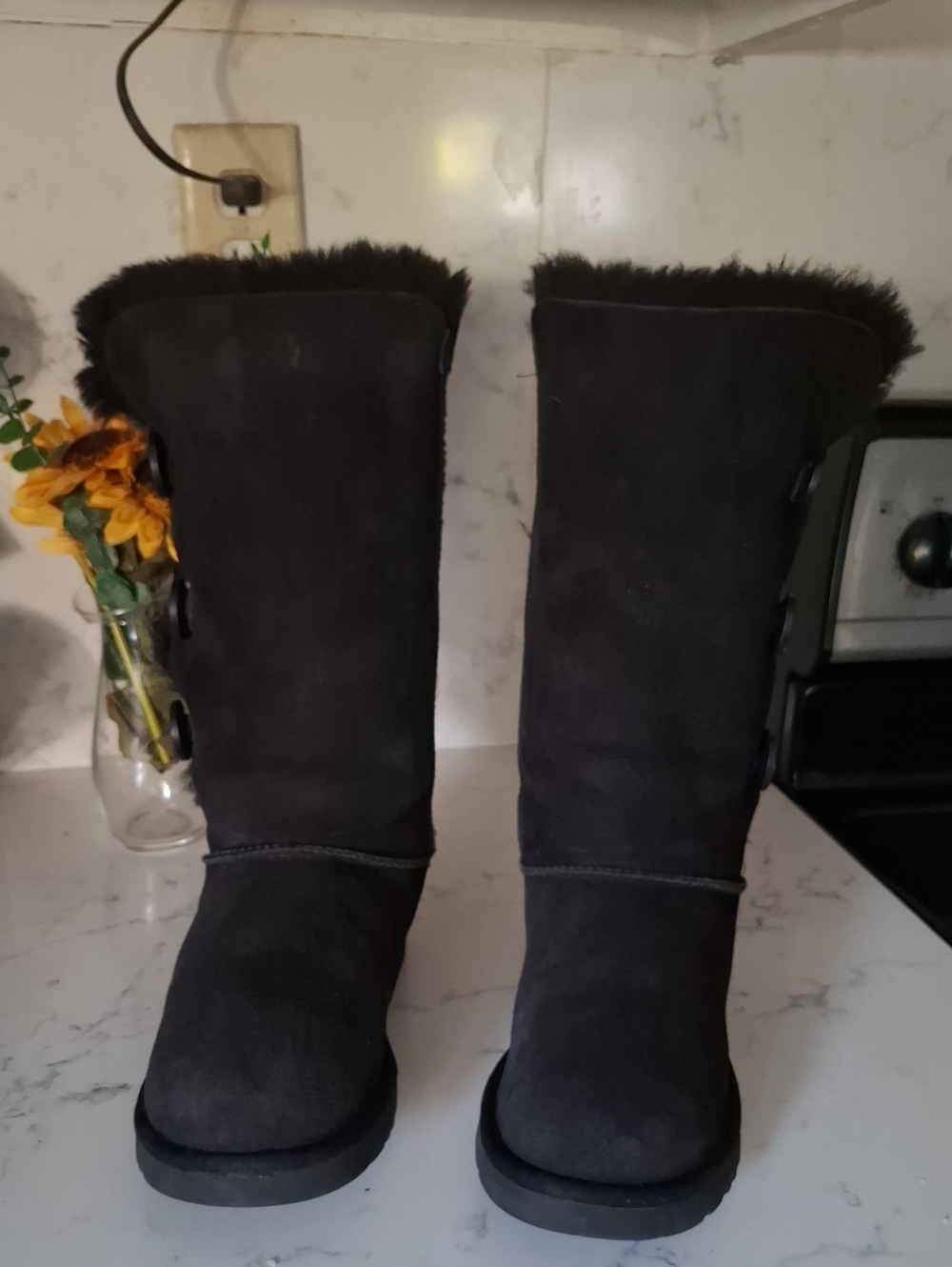 Ugg Bailey Women's Black Mid-Calf Button Boot with Faux Fur Lining